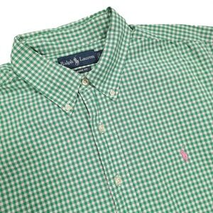 RALPH LAUREN Men's XXL Green Gingham Classic Fit Short Sleeve Button Down Shirt